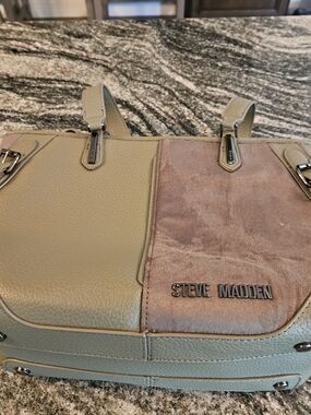 Steve Madden Sage Green and Taupe Two-Material Tote